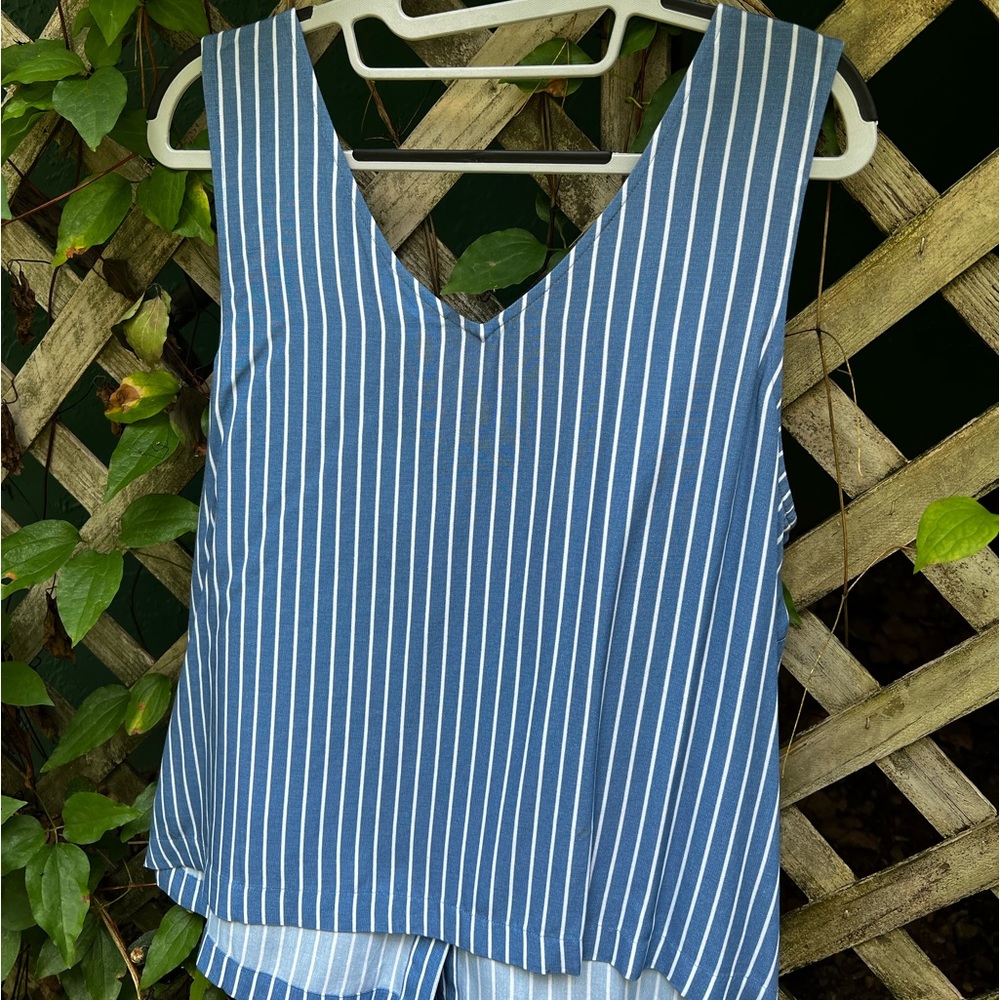 J.Jill Blue and White Striped Sleeveless Top-NWT